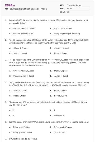 150+ câu trắc nghiệm SCADA có đáp án - Phần 6