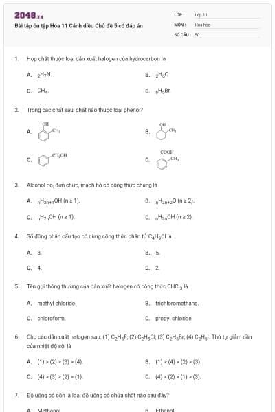 Bài tập ôn tập Hóa 11 Cánh diều Chủ đề 5 có đáp án