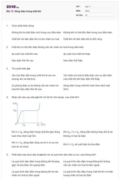 Bài 15. Dòng điện trong chất khí