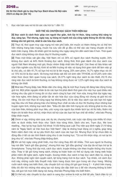 Đề thi thử đánh giá tư duy Đại học Bách khoa Hà Nội năm 2024 có đáp án (Đề 16)