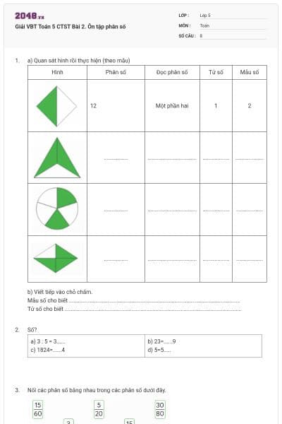 Giải VBT Toán 5 CTST Bài 2. Ôn tập phân số