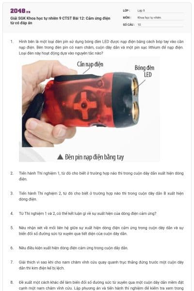 Giải SGK Khoa học tự nhiên 9 CTST Bài 12: Cảm ứng điện từ có đáp án