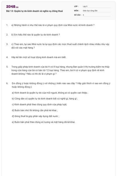Bài 13: Quyền tự do kinh doanh và nghĩa vụ đóng thuế