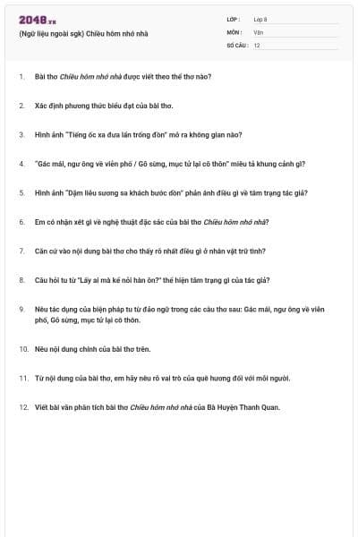 (Ngữ liệu ngoài sgk) Chiều hôm nhớ nhà