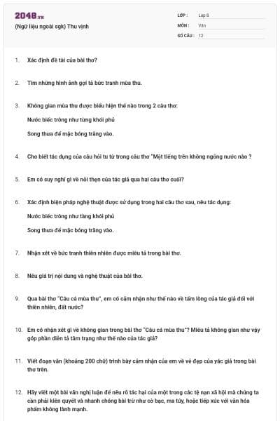 (Ngữ liệu ngoài sgk) Thu vịnh