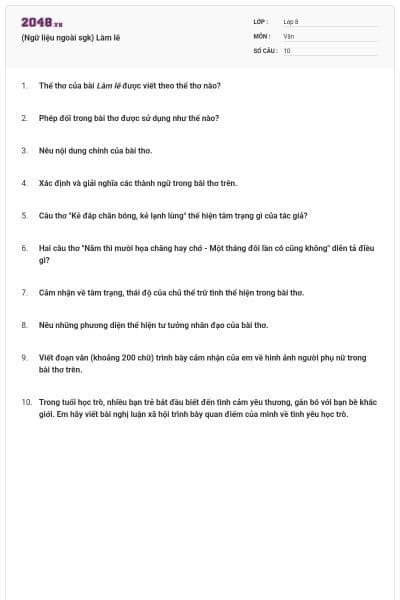 (Ngữ liệu ngoài sgk) Làm lẽ