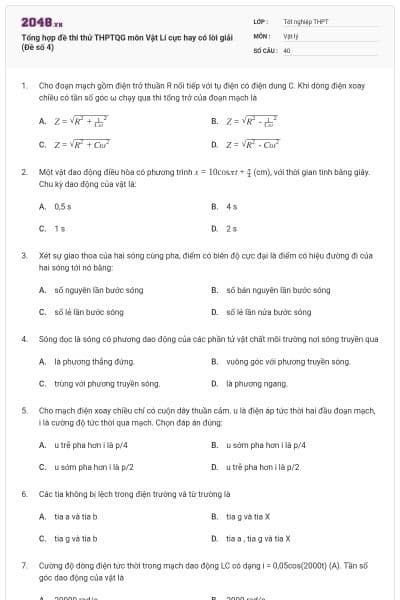 Tổng hợp đề thi thử THPTQG môn Vật Lí cực hay có lời giải (Đề số 4)