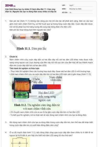 Giải SGK Khoa học tự nhiên 9 Cánh diều Bài 11: Cảm ứng điện từ. Nguyên tắc tạo ra dòng điện xoay chiều có đáp án