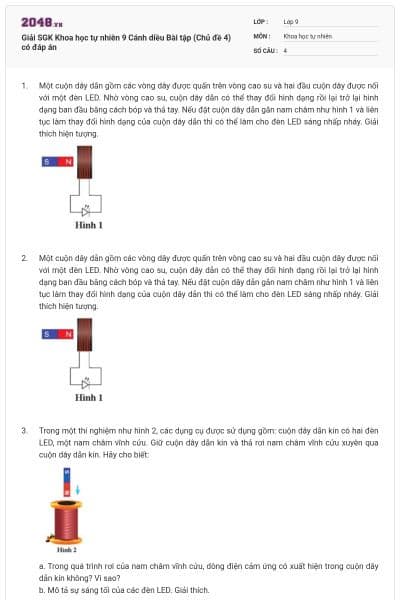 Giải SGK Khoa học tự nhiên 9 Cánh diều Bài tập (Chủ đề 4) có đáp án