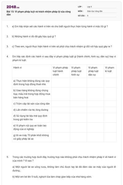 Bài 15: Vi phạm pháp luật và trách nhiệm pháp lý của công dân