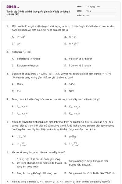 Tuyển tập 25 đề thi thử thpt quốc gia môn Vật lý có lời giải chi tiết (P5)