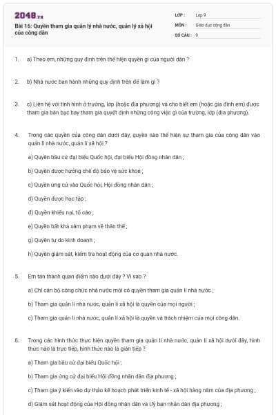 Bài 16: Quyền tham gia quản lý nhà nước, quản lý xã hội của công dân