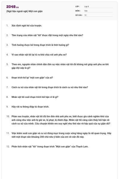 (Ngữ liệu ngoài sgk) Một cơn giận