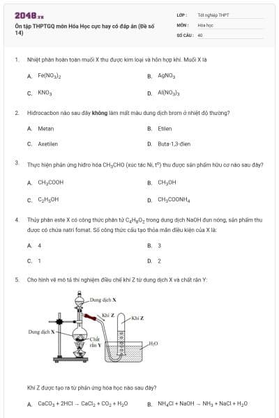 Ôn tập THPTGQ môn Hóa Học cực hay có đáp án (Đề số 14)