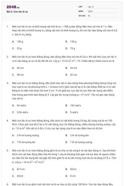 Bài 2: Con lắc lò xo