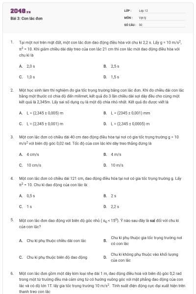 Bài 3: Con lắc đơn