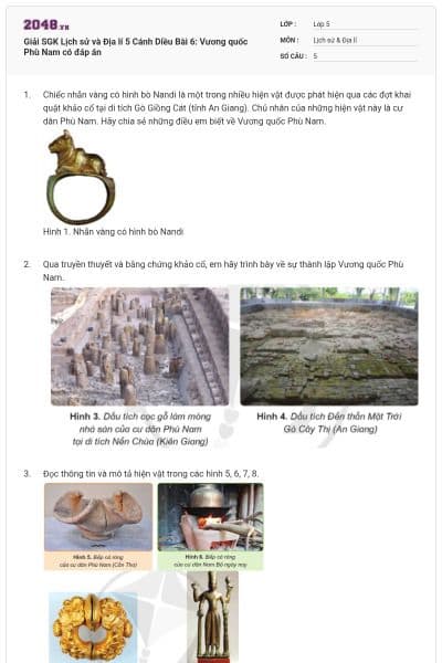 Giải SGK Lịch sử và Địa lí 5 Cánh Diều Bài 6: Vương quốc Phù Nam có đáp án