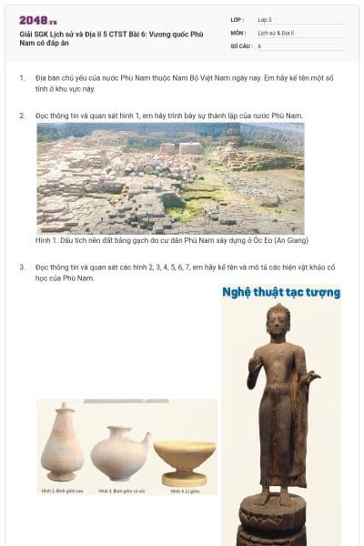 Giải SGK Lịch sử và Địa lí 5 CTST Bài 6: Vương quốc Phù Nam có đáp án