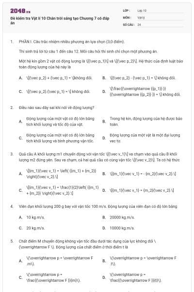Đề kiểm tra Vật lí 10 Chân trời sáng tạo Chương 7 có đáp án