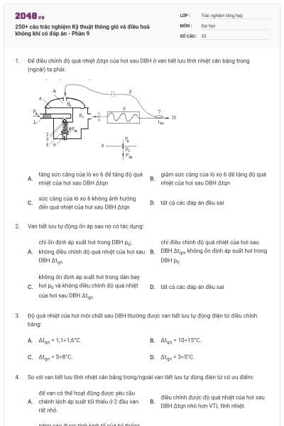 250+ câu trắc nghiệm Kỹ thuật thông gió và điều hoà không khí có đáp án - Phần 9