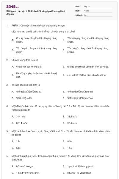 Bài tập ôn tập Vật lí 10 Chân trời sáng tạo Chương 8 có đáp án