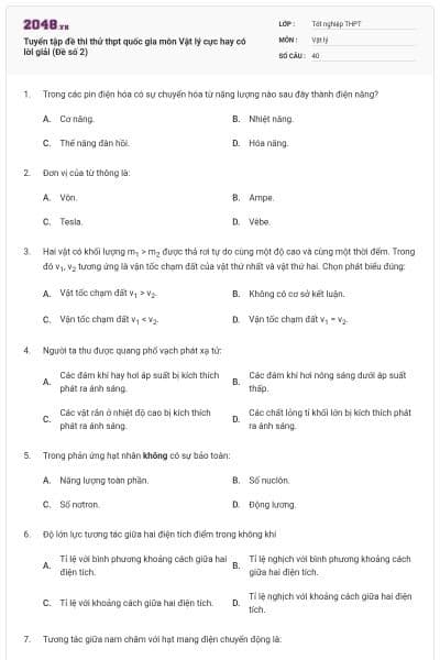 Tuyển tập đề thi thử thpt quốc gia môn Vật lý cực hay có lời giải (Đề số 2)