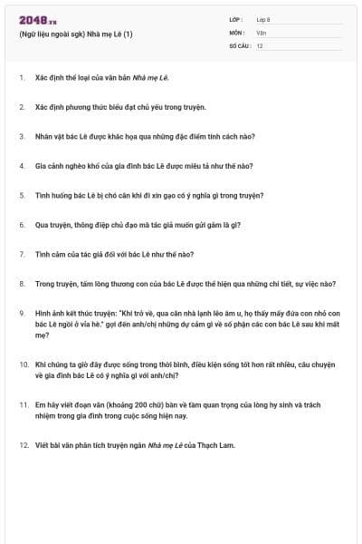 (Ngữ liệu ngoài sgk) Nhà mẹ Lê (1)