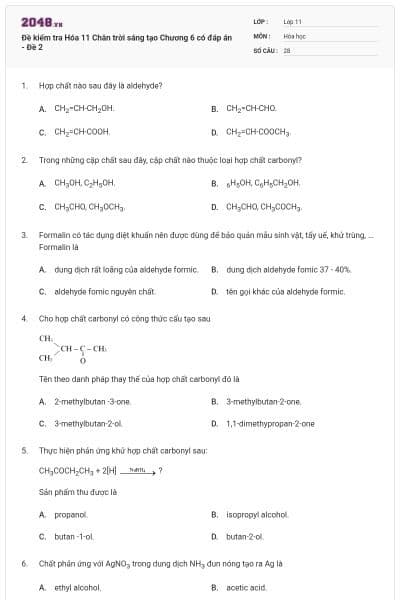 Đề kiểm tra Hóa 11 Chân trời sáng tạo Chương 6 có đáp án - Đề 2