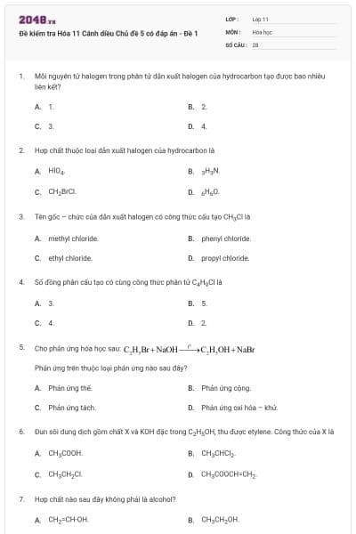 Đề kiểm tra Hóa 11 Cánh diều Chủ đề 5 có đáp án - Đề 1
