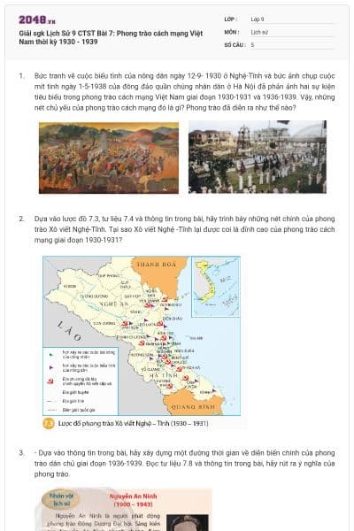 Giải sgk Lịch Sử 9 CTST Bài 7: Phong trào cách mạng Việt Nam thời kỳ 1930 - 1939