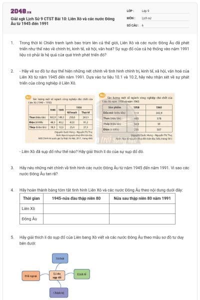 Giải sgk Lịch Sử 9 CTST Bài 10: Liên Xô và các nước Đông Âu từ 1945 đến 1991
