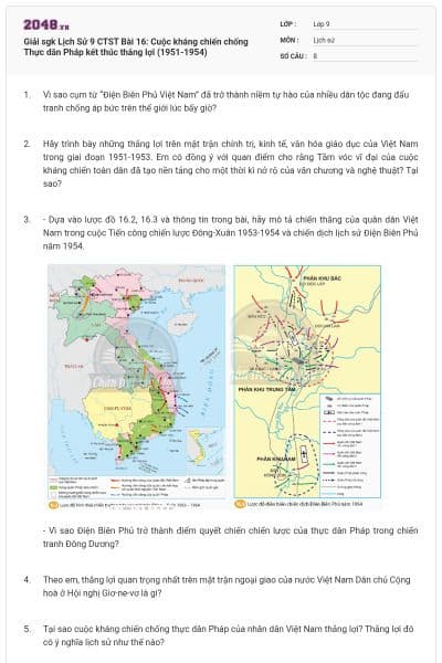 Giải sgk Lịch Sử 9 CTST Bài 16: Cuộc kháng chiến chống Thực dân Pháp kết thúc thắng lợi (1951-1954)