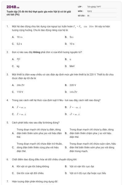 Tuyển tập 25 đề thi thử thpt quốc gia môn Vật lý có lời giải chi tiết (P6)