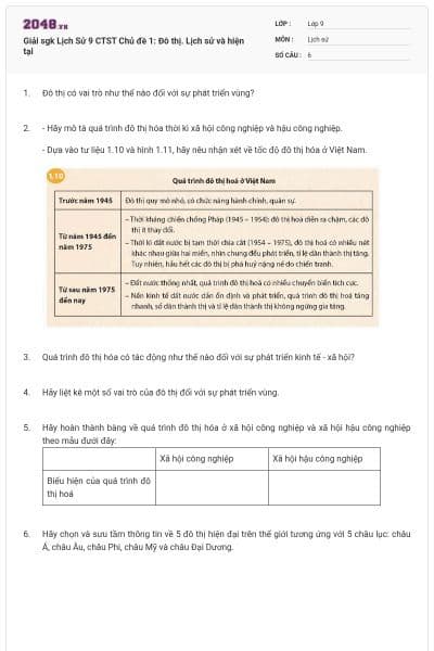 Giải sgk Lịch Sử 9 CTST Chủ đề 1: Đô thị. Lịch sử và hiện tại