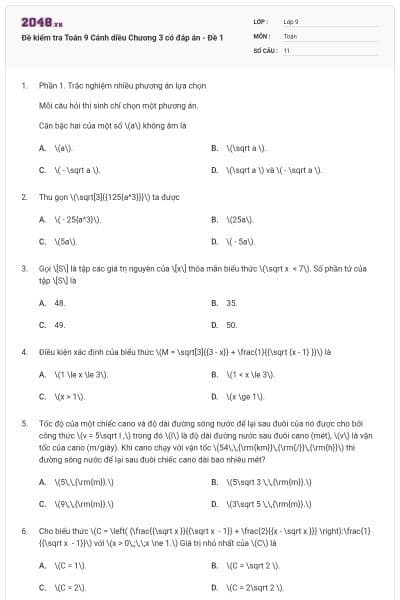 Đề kiểm tra Toán 9 Cánh diều Chương 3 có đáp án - Đề 1