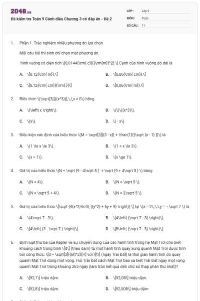 Đề kiểm tra Toán 9 Cánh diều Chương 3 có đáp án - Đề 2