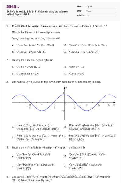 Bộ 5 đề thi cuối kì 1 Toán 11 Chân trời sáng tạo cấu trúc mới có đáp án - Đề 2
