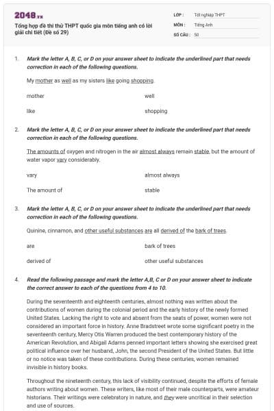 Tổng hợp đề thi thử THPT quốc gia môn tiếng anh có lời giải chi tiết (Đề số 29)