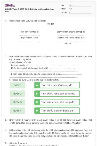 Giải VBT Toán 5 CTST Bài 9. Bài toán giải bằng bốn bước tính