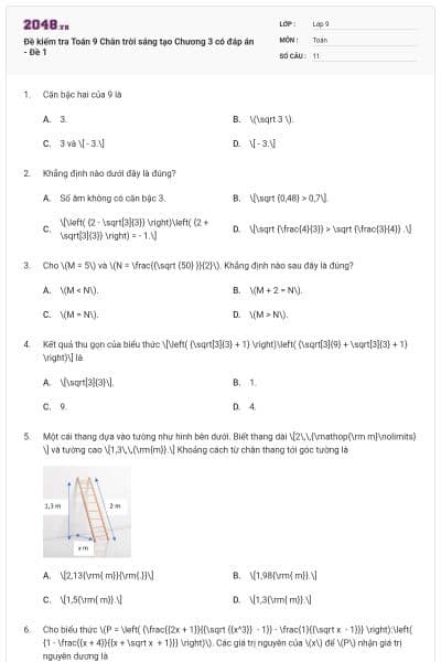 Đề kiểm tra Toán 9 Chân trời sáng tạo Chương 3 có đáp án - Đề 1