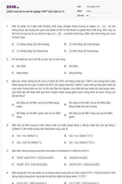 (2025 mới) Đề ôn thi tốt nghiệp THPT Vật lí (Đề số 7)