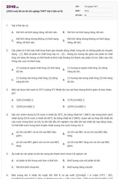 (2025 mới) Đề ôn thi tốt nghiệp THPT Vật lí (Đề số 8)