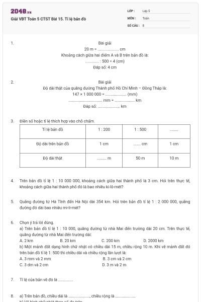 Giải VBT Toán 5 CTST Bài 15. Tỉ lệ bản đồ