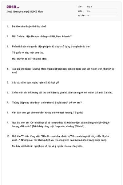 (Ngữ liệu ngoài sgk) Mũi Cà Mau