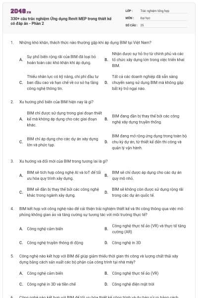 330+ câu trắc nghiệm Ứng dụng Revit MEP trong thiết kế có đáp án - Phần 2