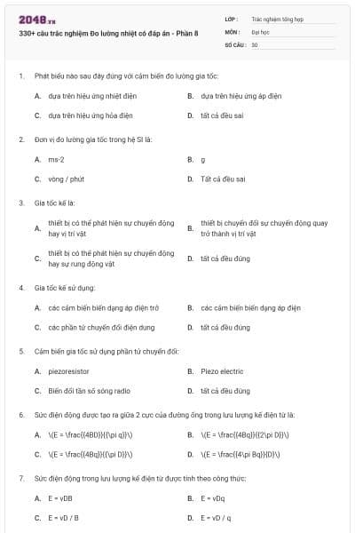 330+ câu trắc nghiệm Đo lường nhiệt có đáp án - Phần 8