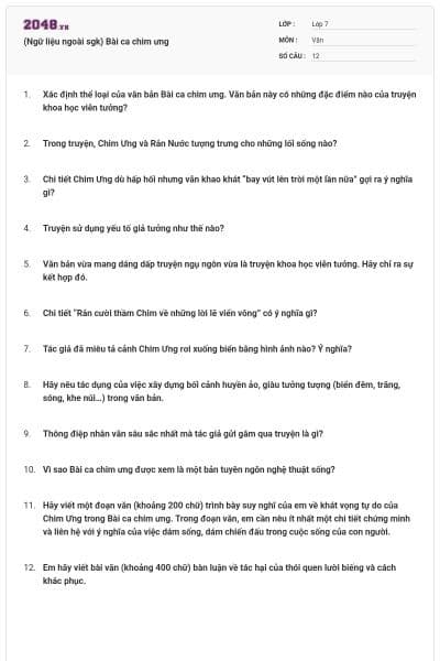 (Ngữ liệu ngoài sgk) Bài ca chim ưng