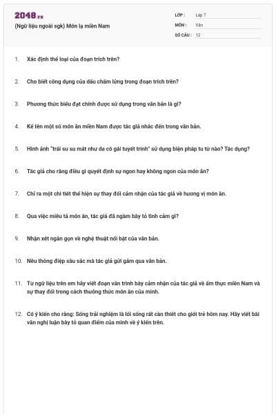 (Ngữ liệu ngoài sgk) Món lạ miền Nam