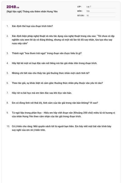 (Ngữ liệu sgk) Tháng sáu thèm nhãn Hưng Yên