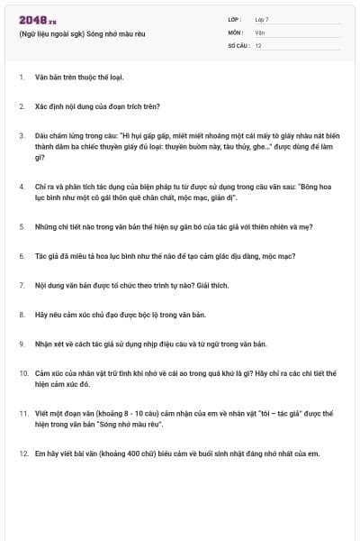 (Ngữ liệu ngoài sgk) Sóng nhớ màu rêu